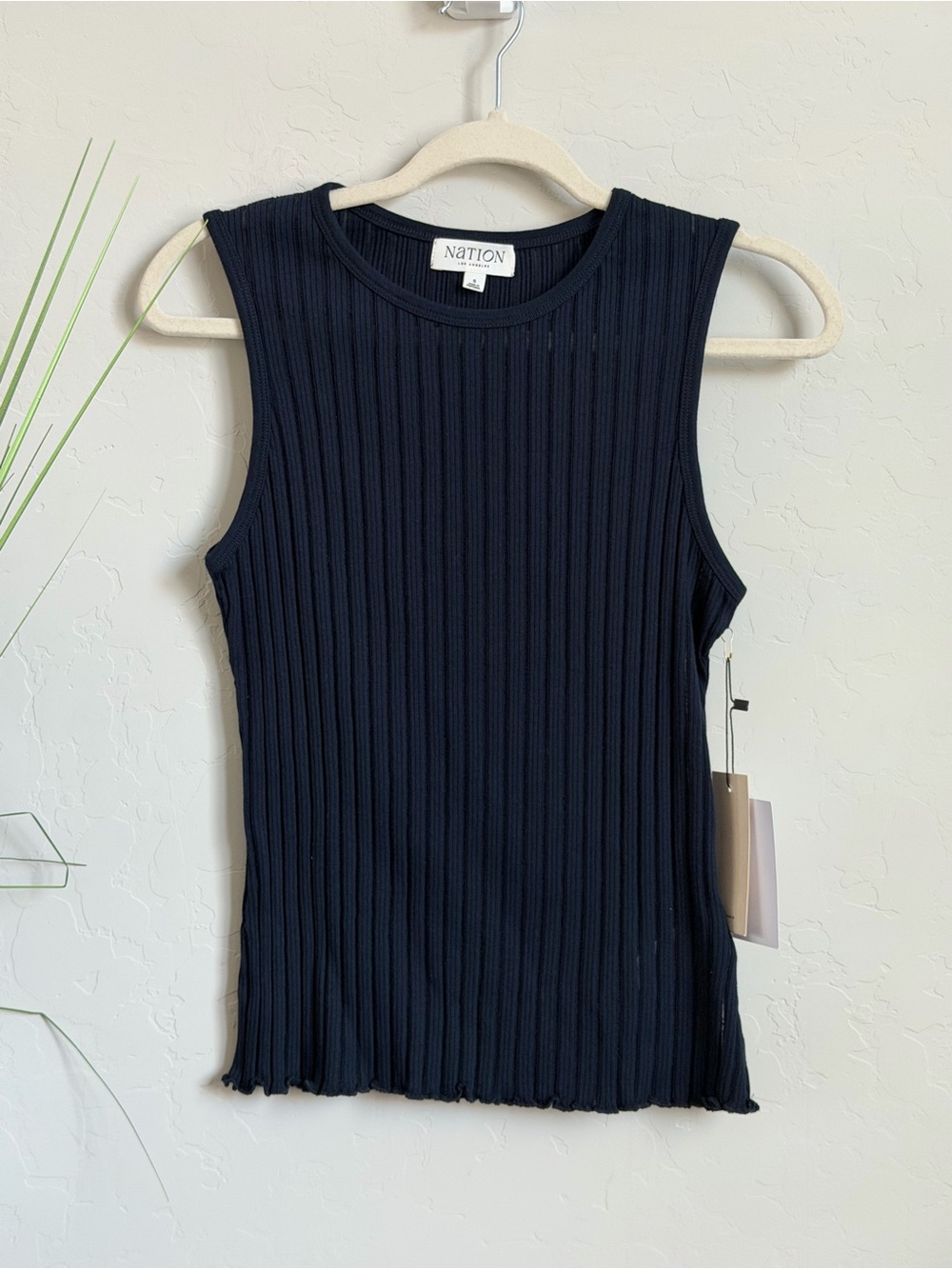 NATION LTD Ribbed Organic Cotton Tank Top Navy Blue Small NWT